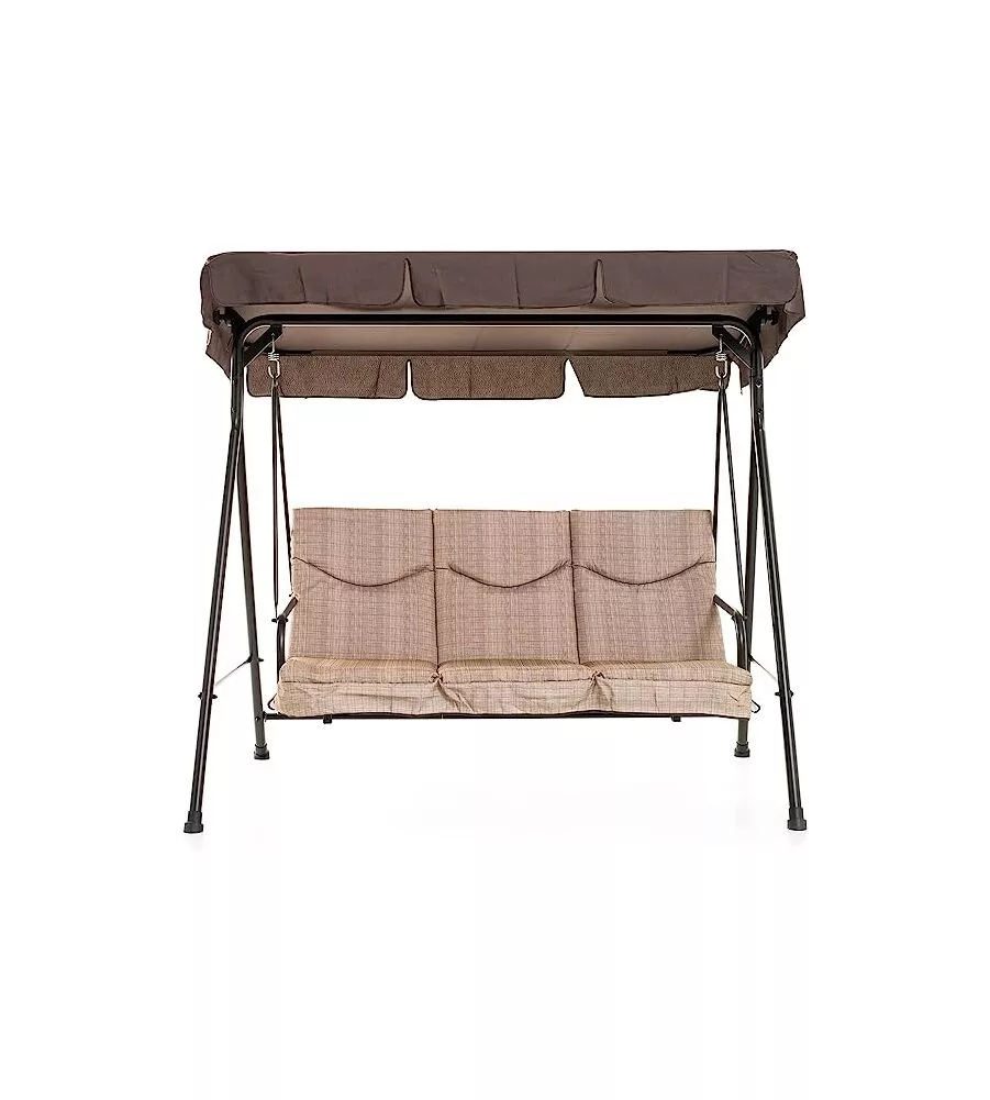DONDOLO DA GIARDINO 3 POSTI "GRAN MADAGASCAR" CON FUNZIONE LETTO, COLORE MARRONE - 182x120x160 CM