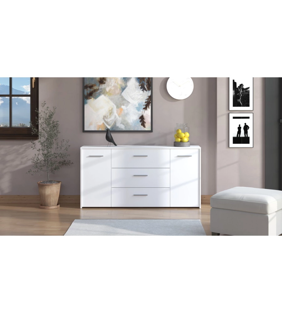 MOBILE "GIRONA" 2 ANTE E 3 CASSETTI BIANCO OPACO, 158X33X80,5 CM