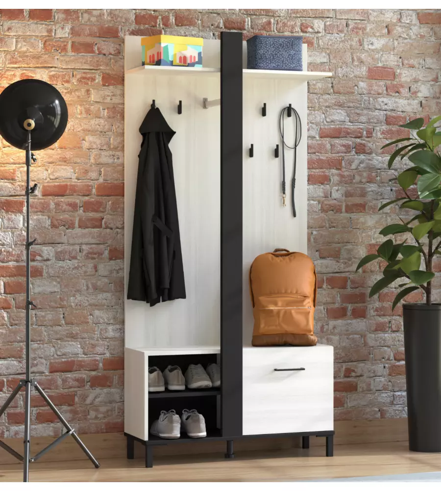 MOBILE DA INGRESSO "CORDOVA" BIANCO E NERO 90X33X191 CM