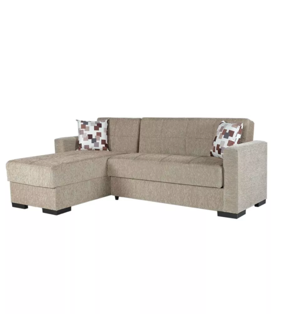DIVANO LETTO "MERLIN" CON CASSETTONE E PENISOLA REVERSIBILE BEIGE, 225X150X81 CM