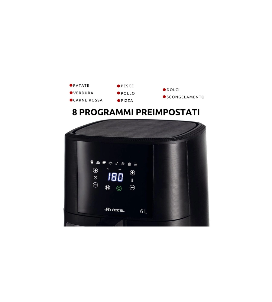 FRIGGITRICE AD ARIA CALDA "AIRY FRYER" NERA, 6 LT - ARIETE