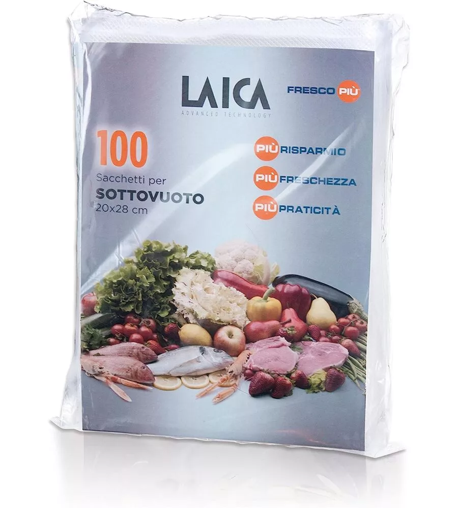 SACCHI PER SOTTOVUOTO LAICA CONFEZIONE DA 100 PEZZI, 20X28 CM