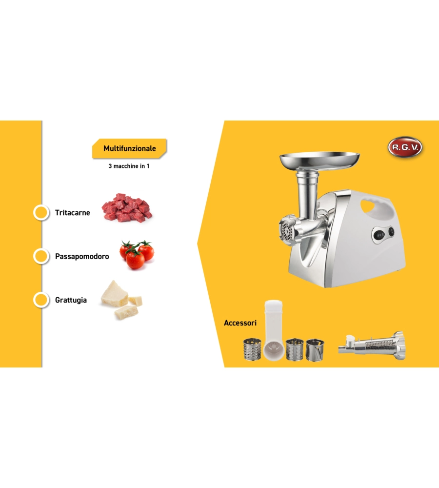 PASSAPOMODORO ELETTRICO 3 IN 1 R.G.V "NEW DUETTO PLUS" CON DOPPIO SENSO DI ROTAZIONE, 550 W
