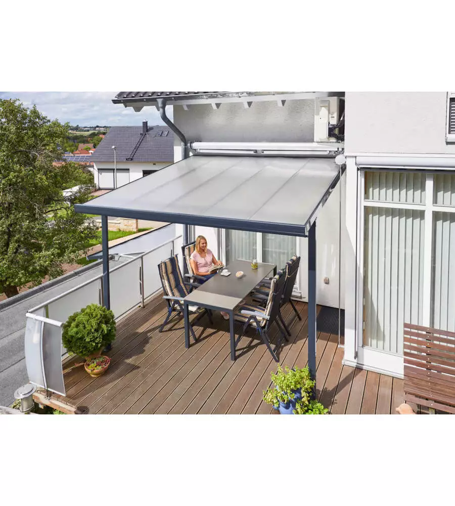 PERGOLA DA ESTERNO IN ALLUMINIO COLORE ANTRACITE CON COPERTURA IN POLICARBONATO, 3X3 METRI