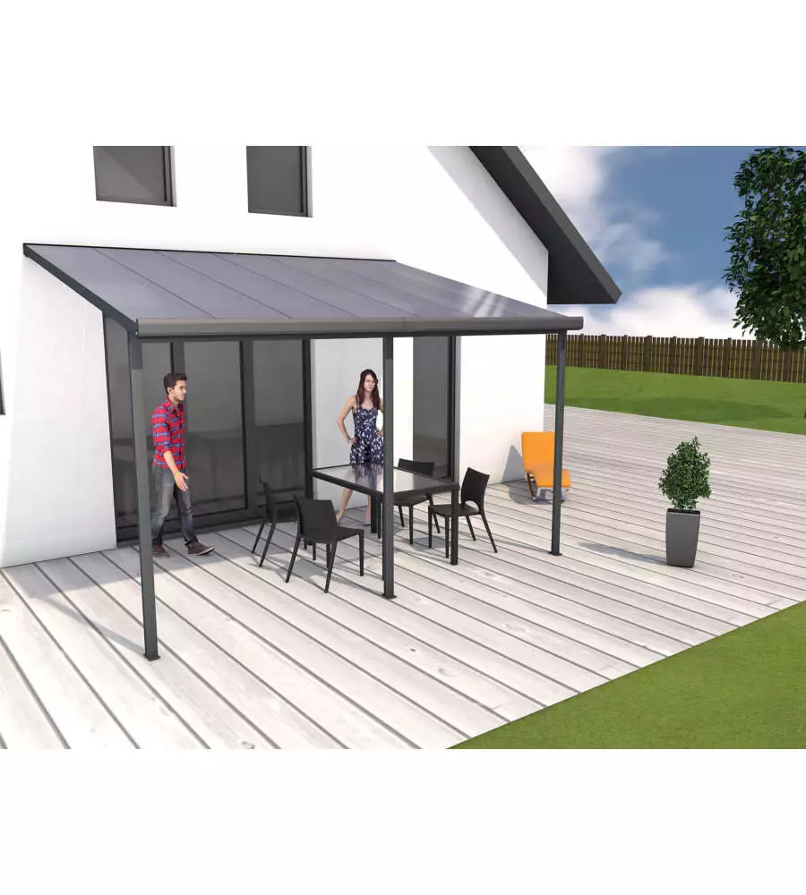 PERGOLA DA ESTERNO IN ALLUMINIO ANTRACITE CON COPERTURA IN POLICARBONATO 4X3 M