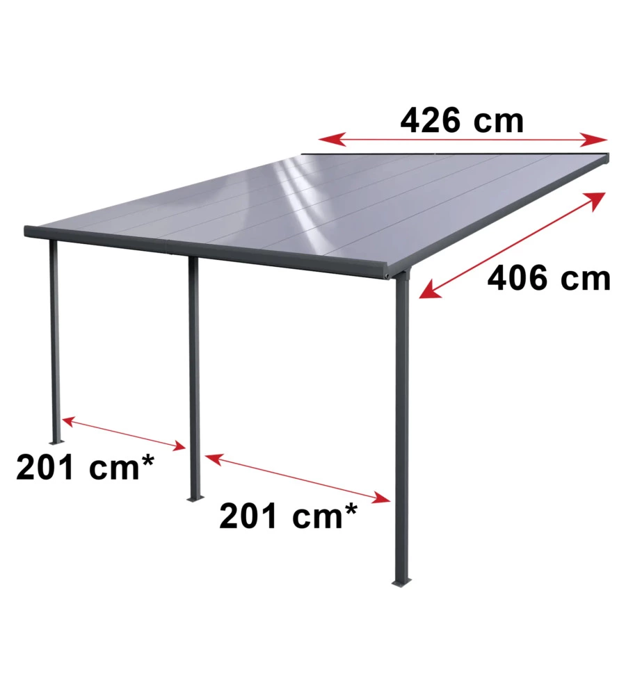 PERGOLA DA ESTERNO "PATIO" IN ALLUMINIO ANTRACITE E POLICARBONATO TRASPARENTE, 4X4METRI