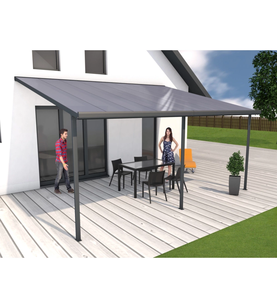PERGOLA DA ESTERNO "PATIO" IN ALLUMINIO ANTRACITE E POLICARBONATO OPALE, 5X4 METRI