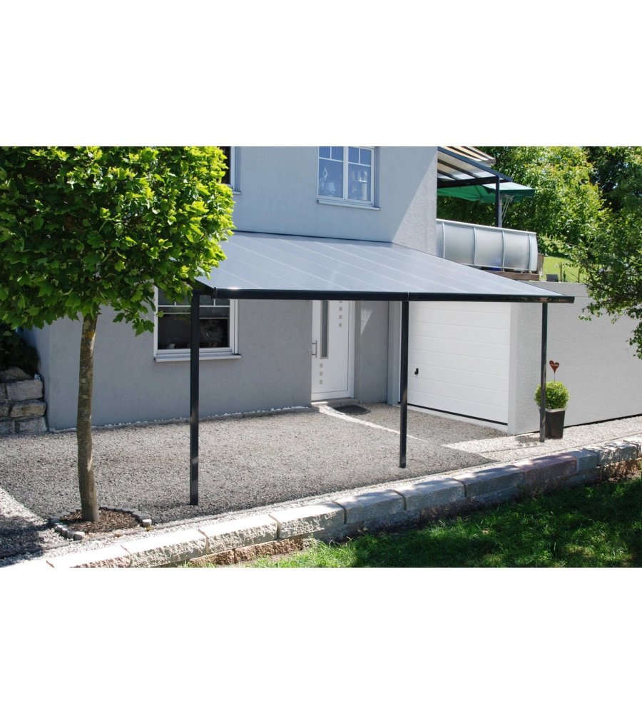 PERGOLA DA ESTERNO "PATIO" IN ALLUMINIO ANTRACITE E POLICARBONATO OPALE, 5X4 METRI