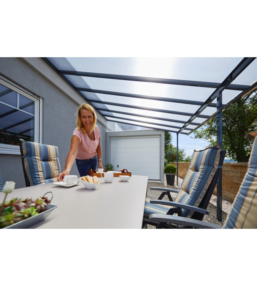 PERGOLA DA ESTERNO "PATIO" IN ALLUMINIO ANTRACITE E POLICARBONATO OPALE, 5X4 METRI