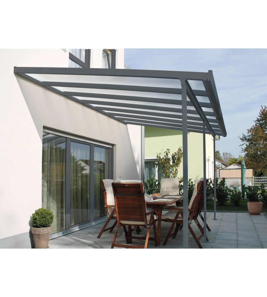 PERGOLA DA ESTERNO "PATIO" IN ALLUMINIO ANTRACITE E POLICARBONATO OPALE, 5X4 METRI