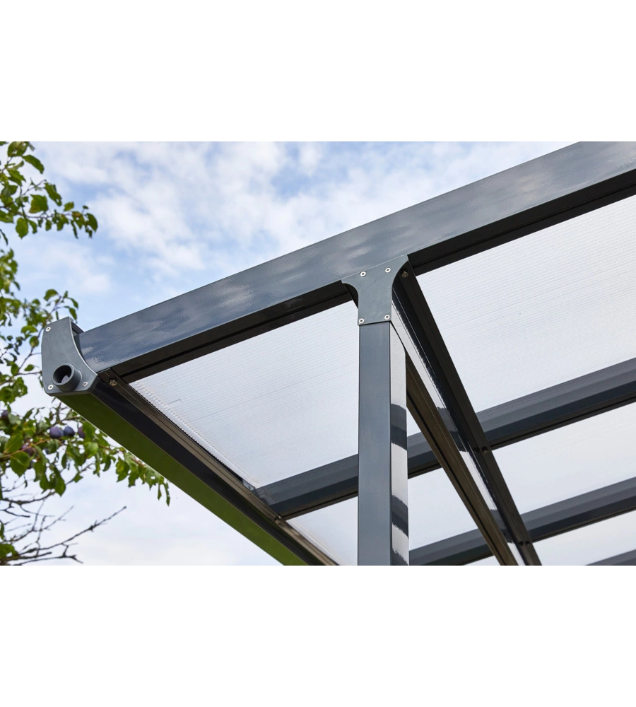PERGOLA DA ESTERNO "PATIO" IN ALLUMINIO ANTRACITE E POLICARBONATO OPALE, 5X4 METRI