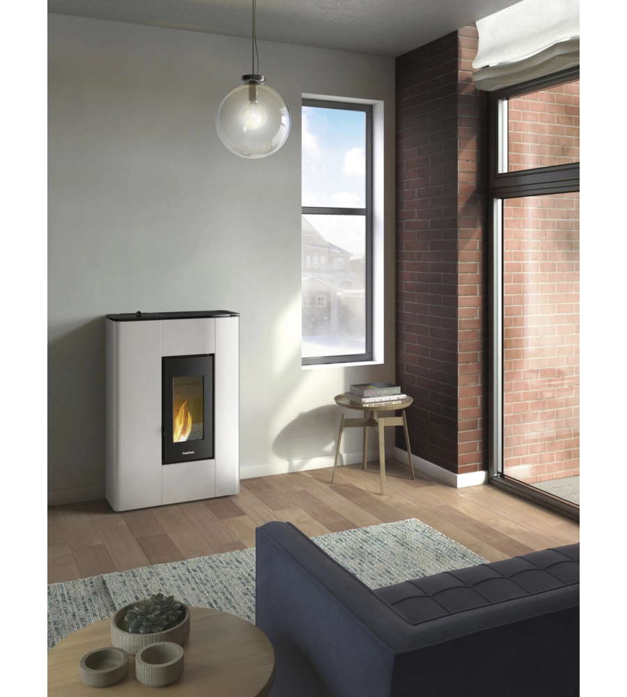 STUFA A PELLET SLIM ERMETICA FREEPOINT "ATRIUM" BIANCO 5,2 KW