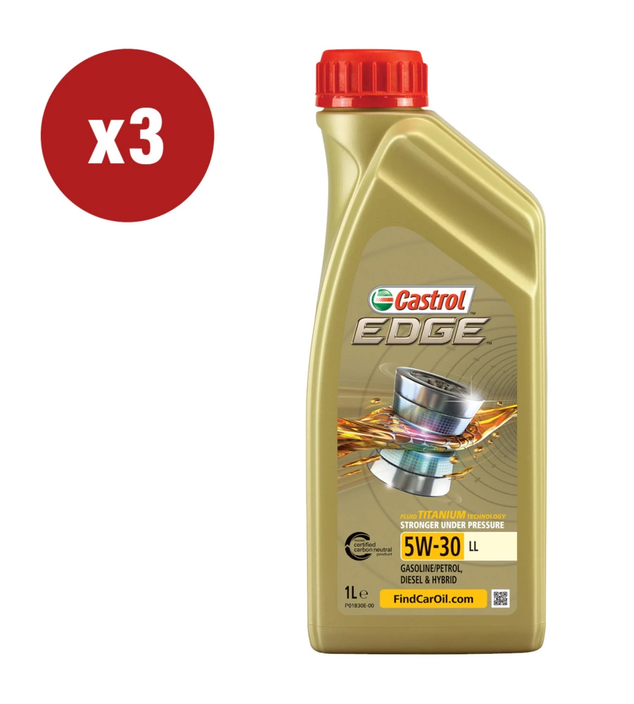 3 PEZZI OLIO CASTROL EDGE 5W-30 LL TITANIUM 1L