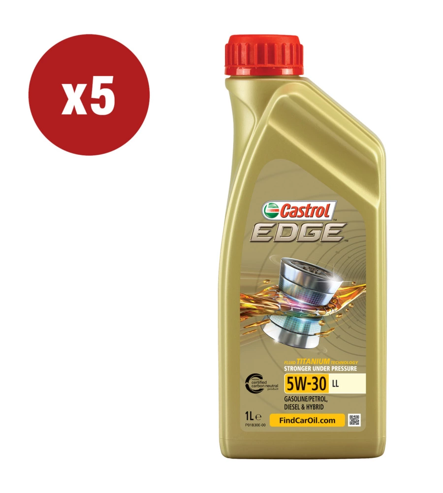 5 PEZZI OLIO CASTROL EDGE 5W-30 LL TITANIUM 1L