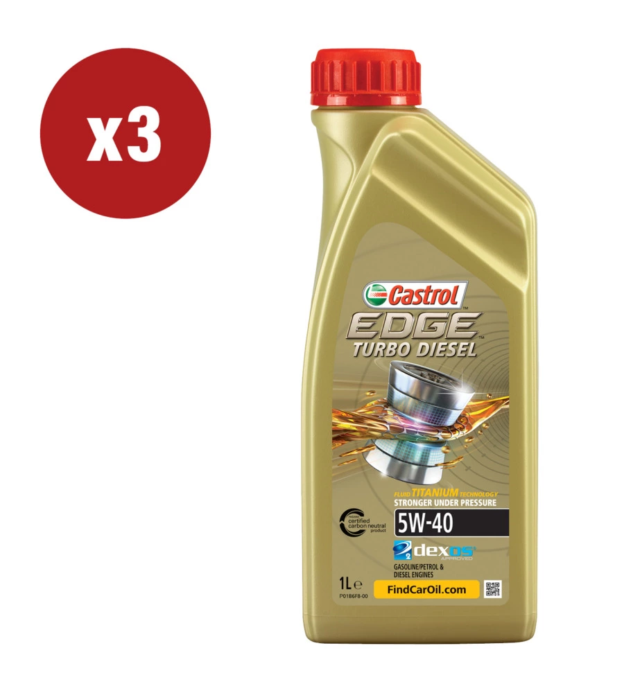 3 PEZZI OLIO CASTROL EDGE TD 5W-40 Q3 TITANIUM 1L