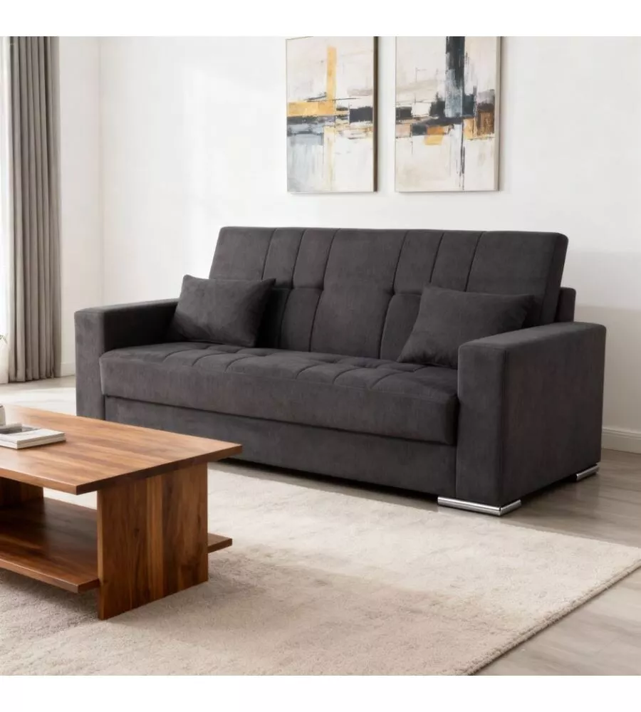 DIVANO LETTO "PADOVA" 3 POSTI TESSUTO GRIGIO, 230X93X97 CM