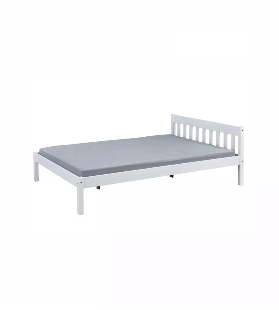 LETTO MATRIMONIALE IN LEGNO DI PINO MASSELLO BIANCO 140X200 CM