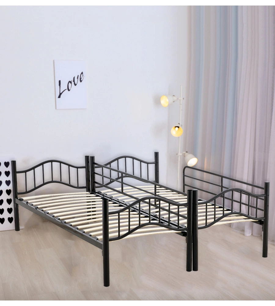 LETTO A CASTELLO BELLAHOME "BERNA"  SCOMPONIBILE IN 2 LETTI SINGOLI IN FERRO NERO 203X83X145,5 CM