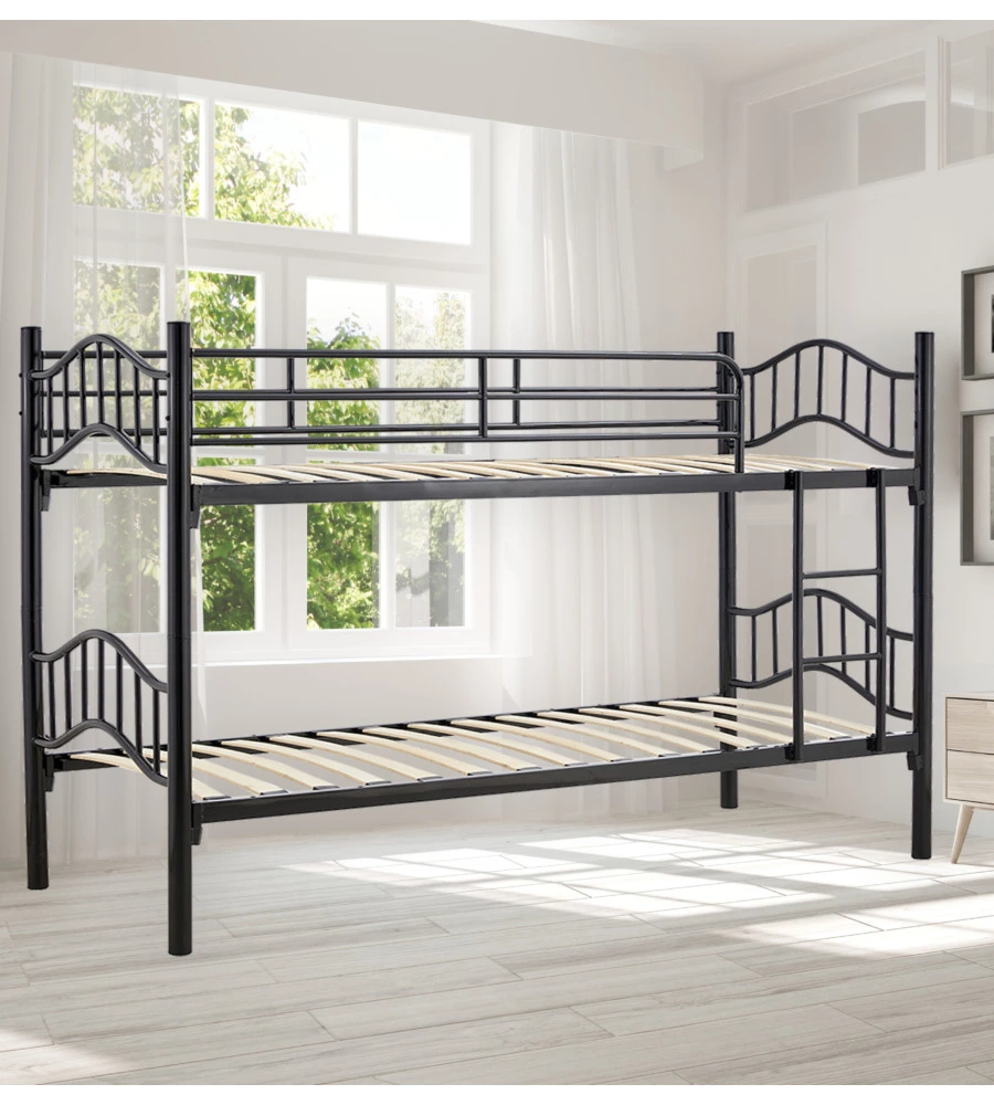 LETTO A CASTELLO BELLAHOME "BERNA"  SCOMPONIBILE IN 2 LETTI SINGOLI IN FERRO NERO 203X83X145,5 CM