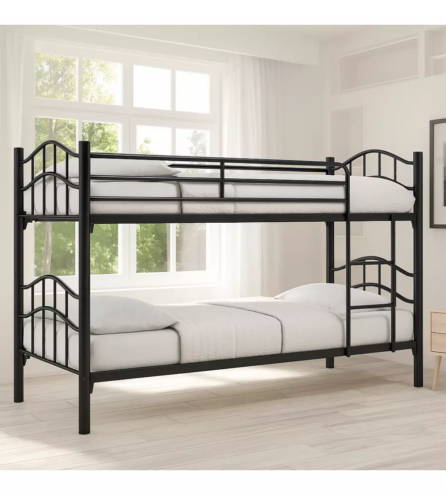 LETTO A CASTELLO BELLAHOME "BERNA"  SCOMPONIBILE IN 2 LETTI SINGOLI IN FERRO NERO 203X83X145,5 CM