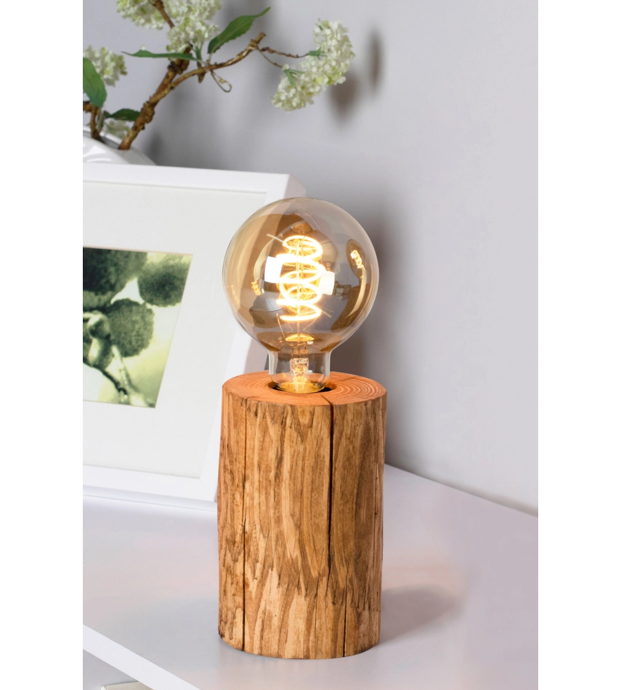 LUMETTO "TRABO" CON BASE IN PINO H15 CM, E27