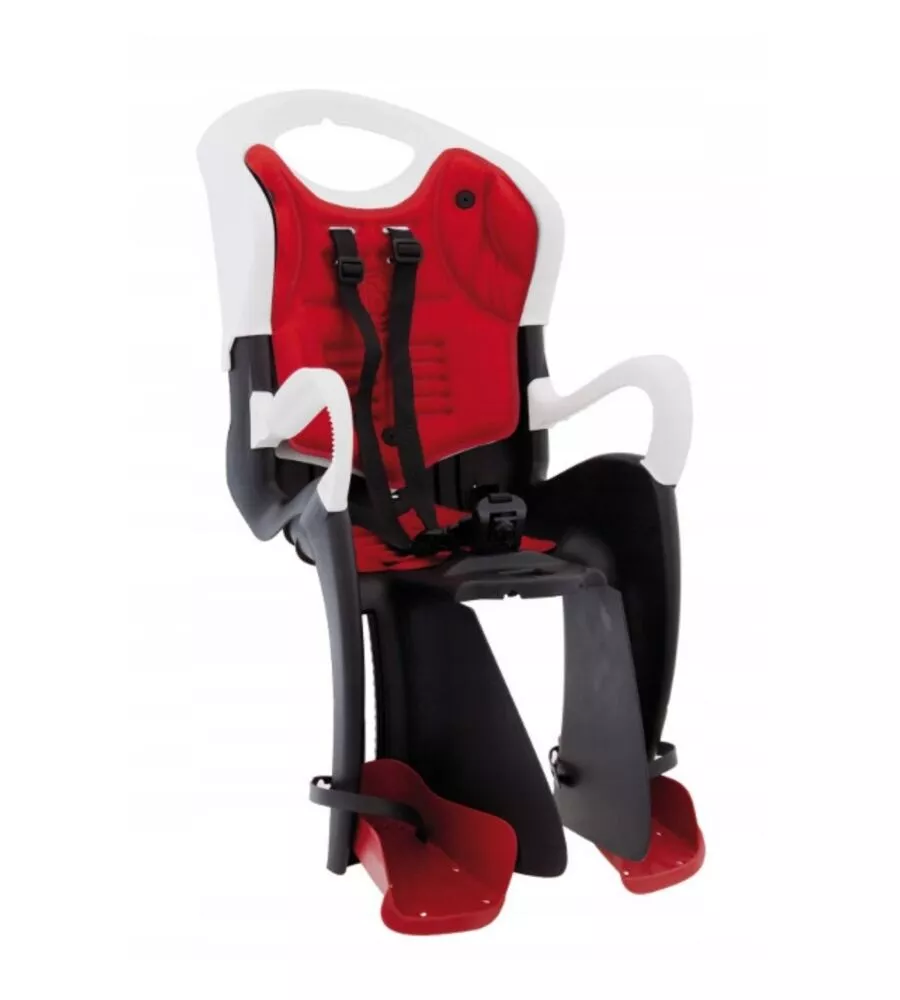 SEGGIOLINO BICI POSTERIORE BELLELLI "TIGER" BIANCO E ROSSO, PORTATA MASSIMA 22 KG