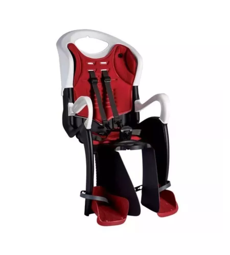 SEGGIOLINO BICI POSTERIORE BELLELLI "TIGER CLAMP" ROSSO E BIANCO, PORTATA MASSIMA 22 KG