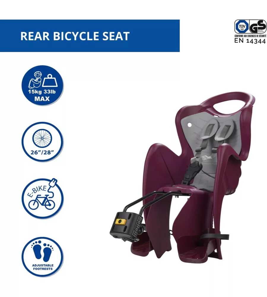 SEGGIOLINO POSTERIORE PER BICICLETTA BELLELLI "MR FOX" LUXE RED, PORTATA MASSIMA 15 KG