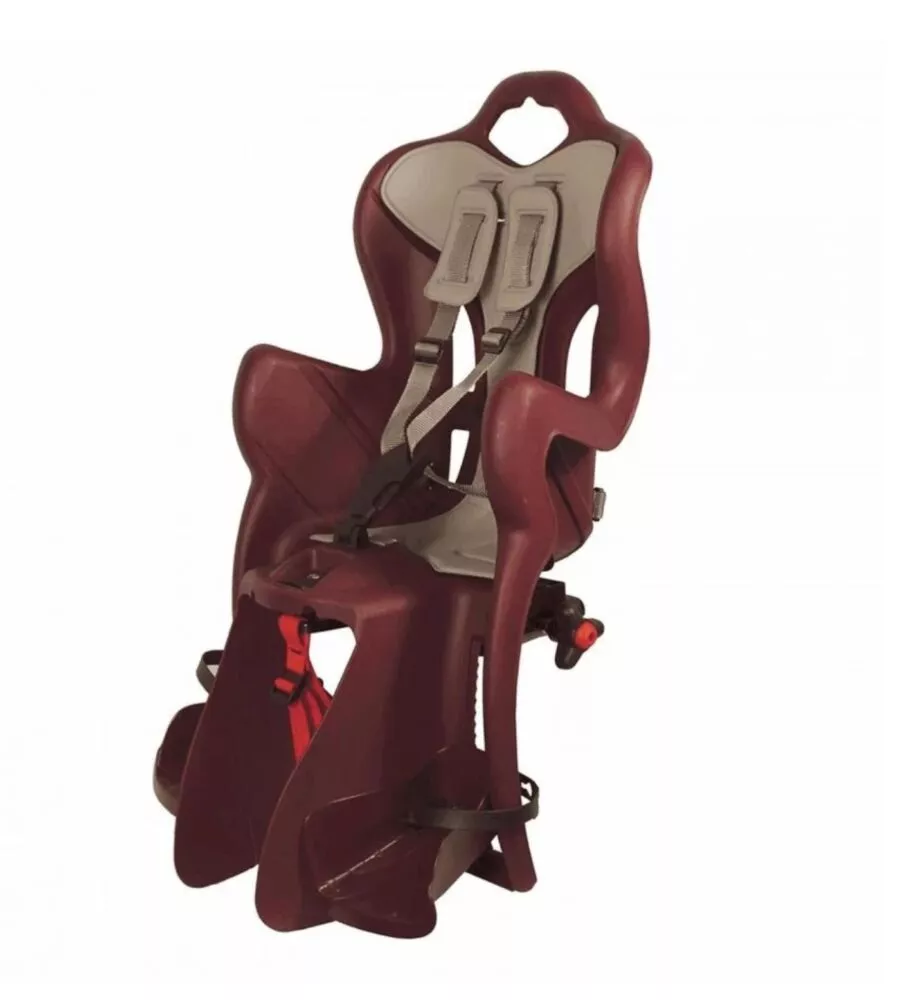 SEGGIOLINO PER BICI POSTERIORE BELLELLI "B-ONE" ATTACCO AL PORTAPACCHI CON CUSCINO ROSSO, PORTATA MASSIMA 22 KG