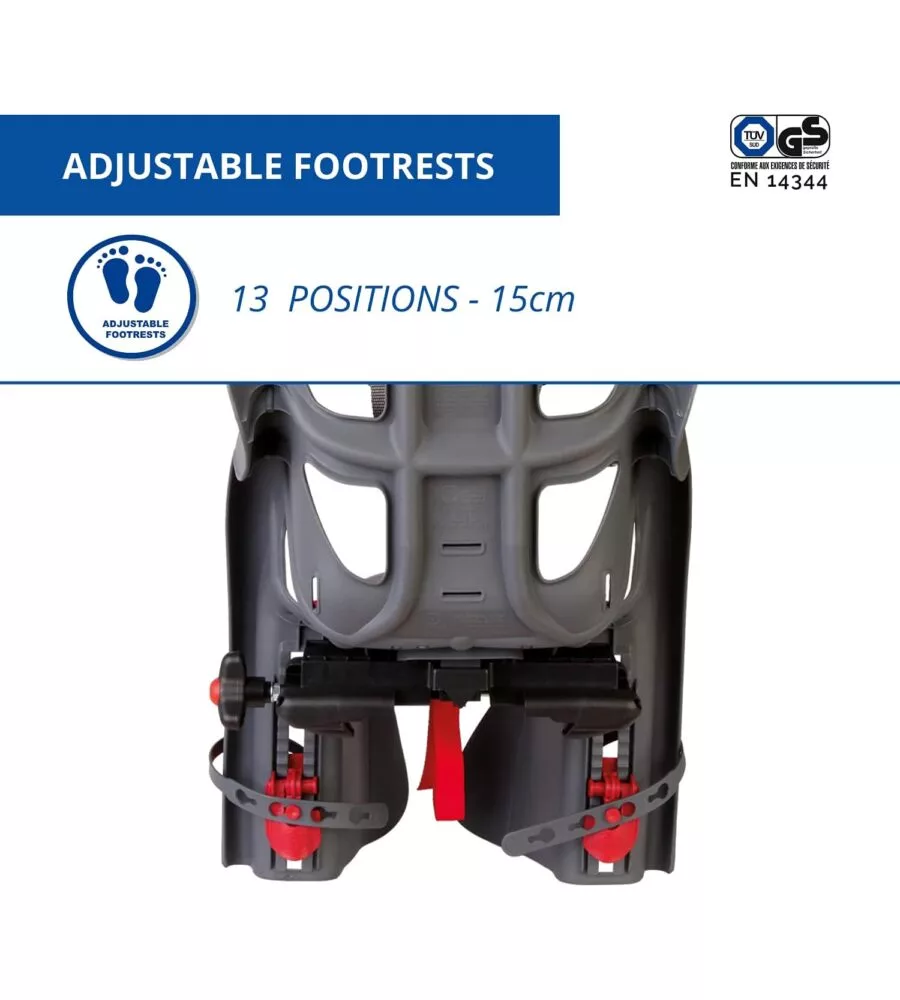 SEGGIOLINO POSTERIORE GRIGIO SCURO E ROSSO PER BICICLETTA PER BAMBINI, MAX. 22 KG, DA 3 A 8 ANNI - SI FISSA AL PORTAPACCHI
