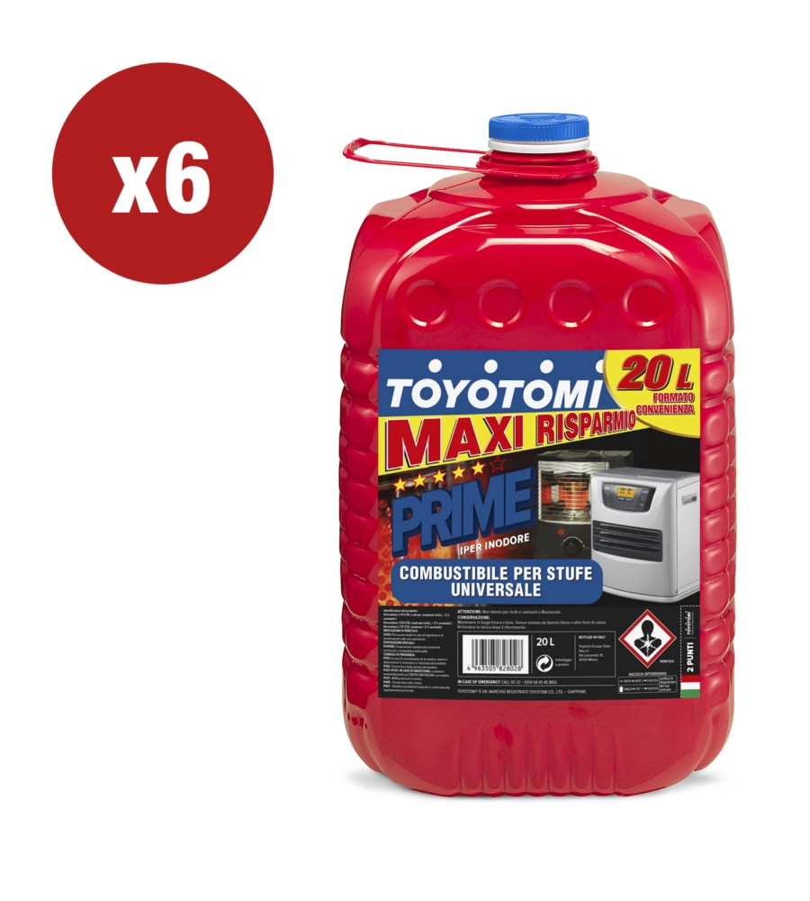 6 TANICHE DA 20 LITRI DI COMBUSTIBILE LIQUIDO "TOYOTOMI PRIME" - TOTALE DI 120 LITRI