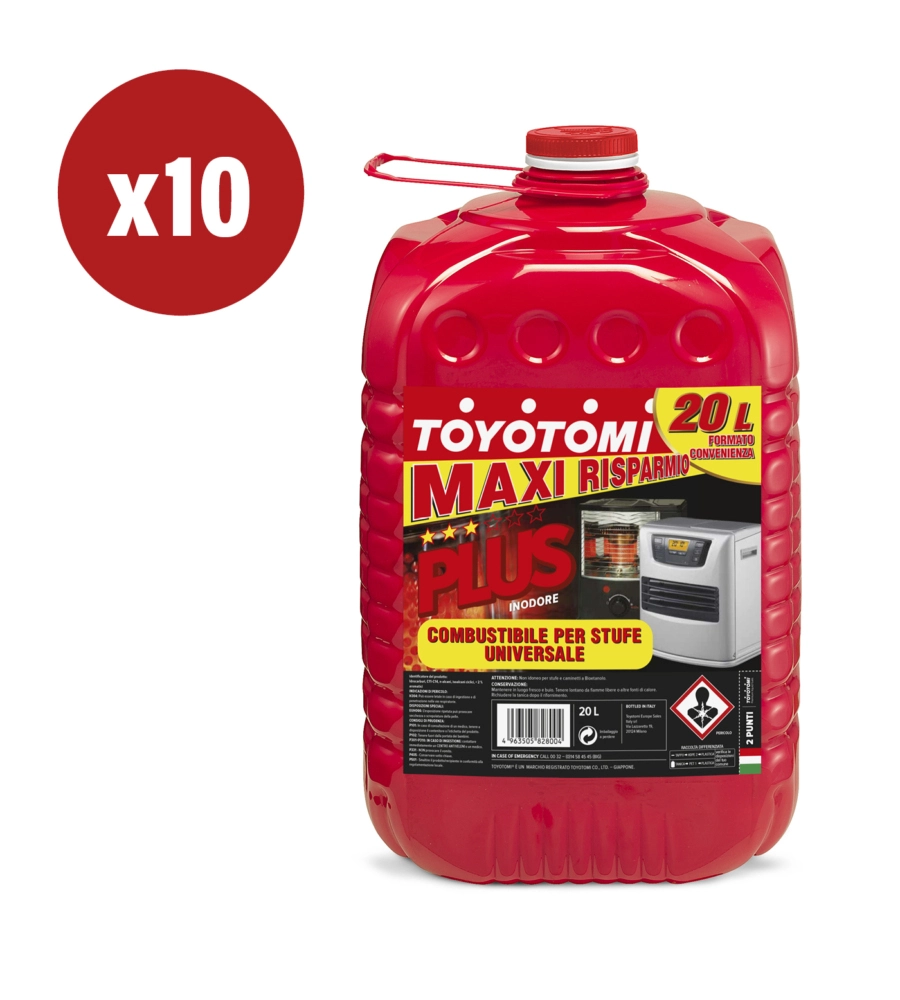 10 TANICHE DA 20 LITRI DI COMBUSTIBILE LIQUIDO "TOYOTOMI PLUS" - TOTALE DI 200 LITRI