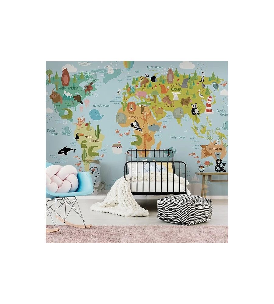 FOTOMURALE ADESIVO "KIDS MAP" IN PVC, 312X280 CM