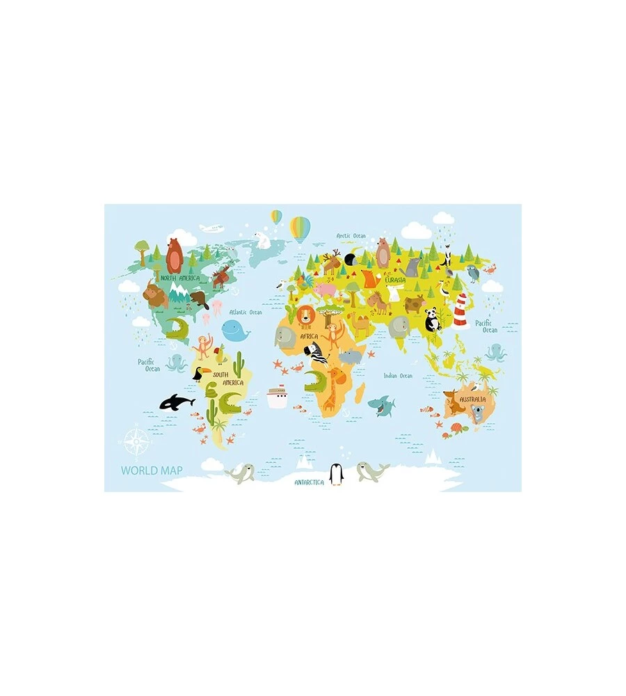FOTOMURALE ADESIVO "KIDS MAP" IN PVC, 312X280 CM