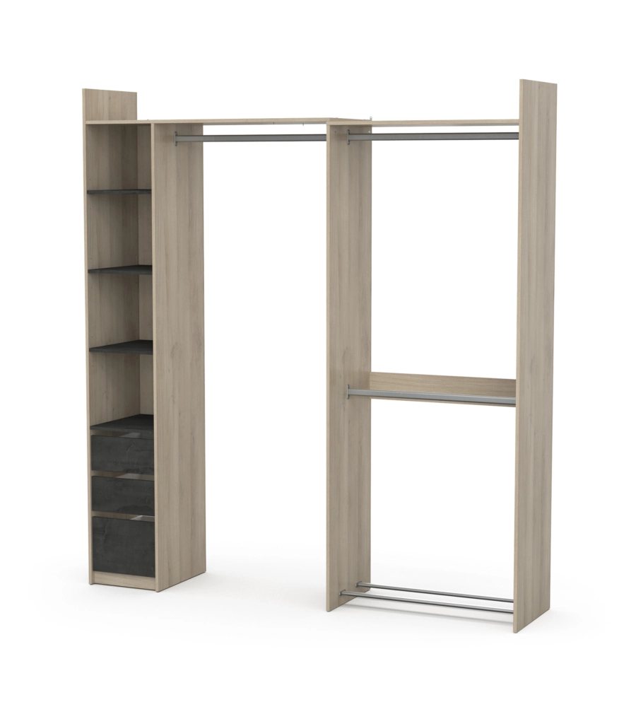 CABINA ARMADIO ANGOLARE "SWING" GRIGIO E QUERCIA, 199X43X218 CM