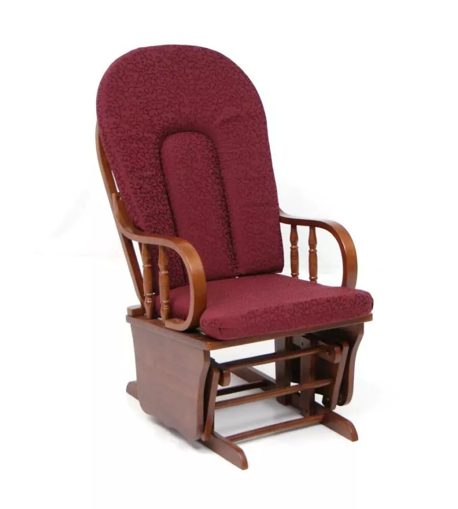 POLTRONA DONDOLO OSCILLANTE DA ALLATTAMENTO "DOUGLAS" LEGNO MASSELLO NOCE E CUSCINO BORDEAUX, 68X50X107 CM