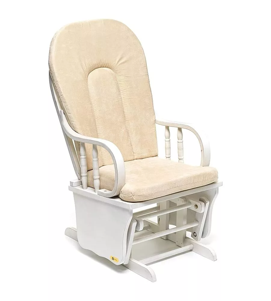 POLTRONA DONDOLO OSCILLANTE DA ALLATTAMENTO "DOUGLAS" LEGNO MASSELLO BIANCO E CUSCINO AVORIO, 68X50X107 CM