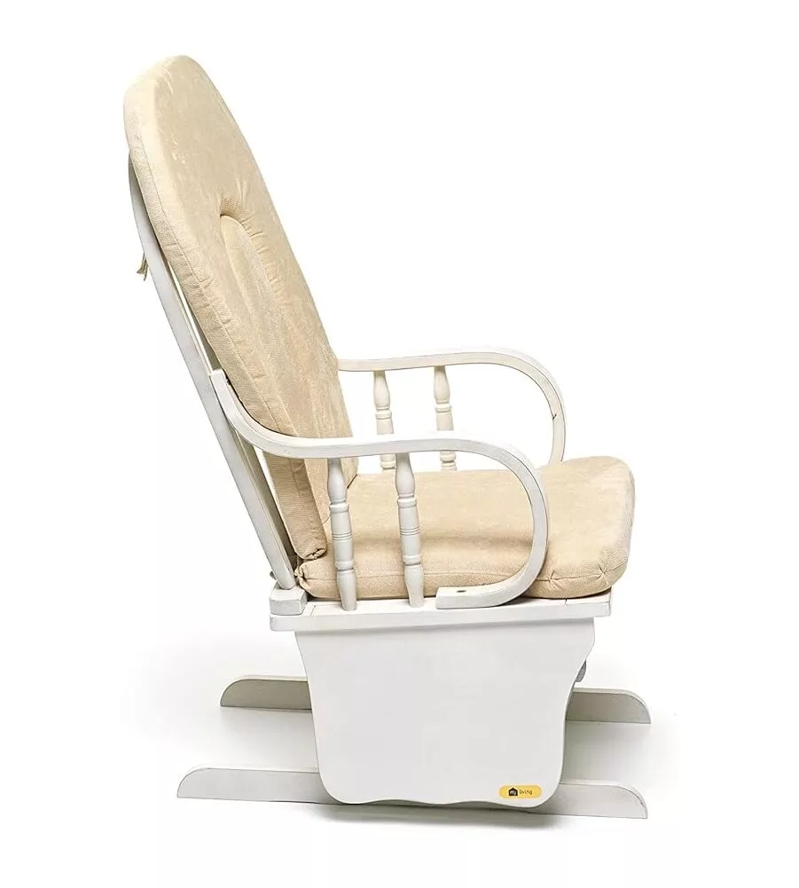 POLTRONA DONDOLO OSCILLANTE DA ALLATTAMENTO "DOUGLAS" LEGNO MASSELLO BIANCO E CUSCINO AVORIO, 68X50X107 CM