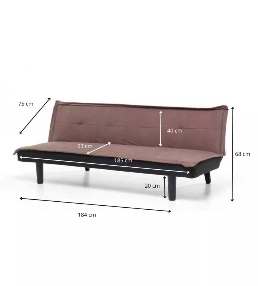 DIVANO LETTO "TWIST" 3 POSTI MARRONE, 184X75X68 CM