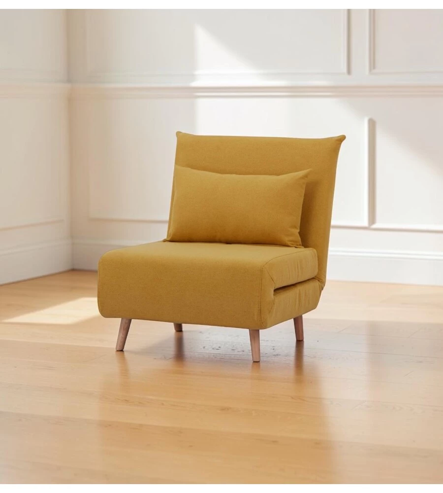 POLTRONA LETTO "DREAM" IN TESSUTO COLOR SENAPE, 82X90X84 CM