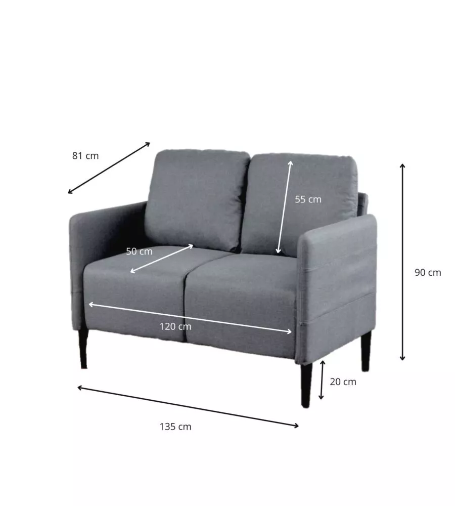 DIVANO 2 POSTI "POKER" BLU JEANS, 135X81X90 CM