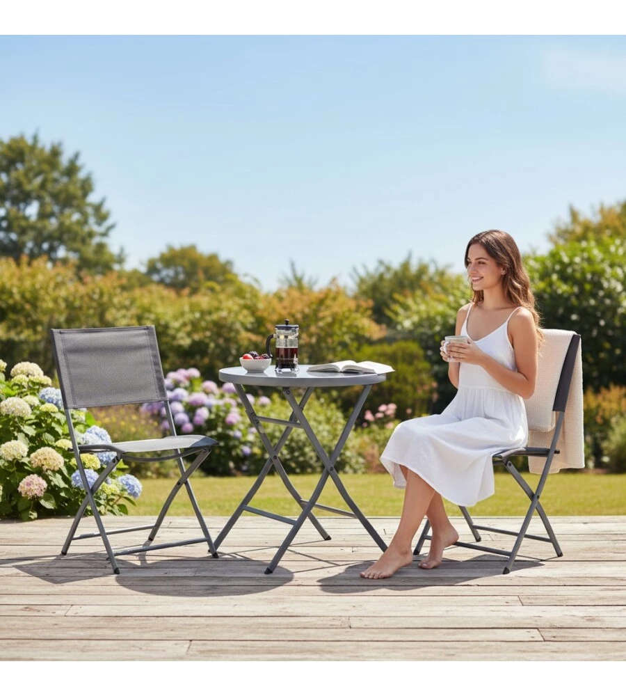 SET DA GIARDINO PIEGHEVOLE EUROGARDEN "AZALEA"  GRIGIO 2 SEDUTE E TAVOLINO