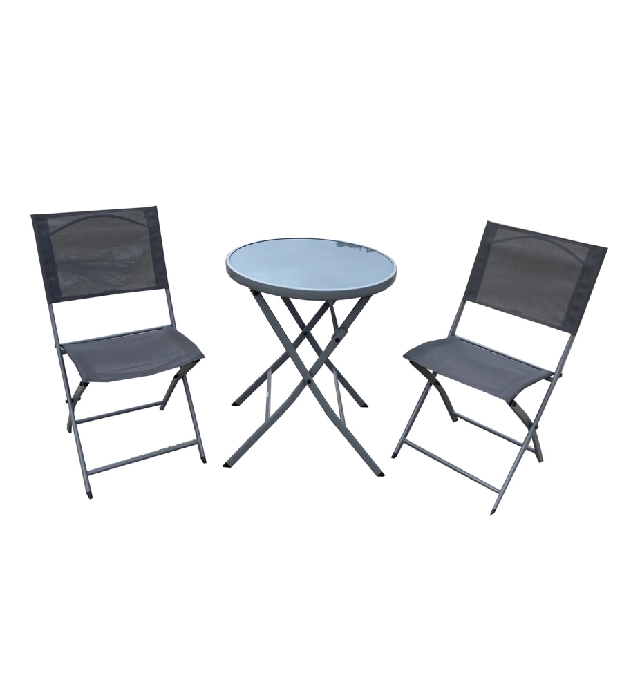 SET DA GIARDINO PIEGHEVOLE EUROGARDEN "AZALEA"  GRIGIO 2 SEDUTE E TAVOLINO