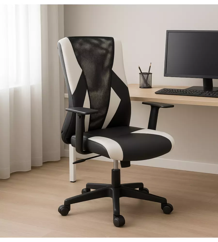SEDIA DA GAMING BIANCA E NERA, 54X62X95 CM