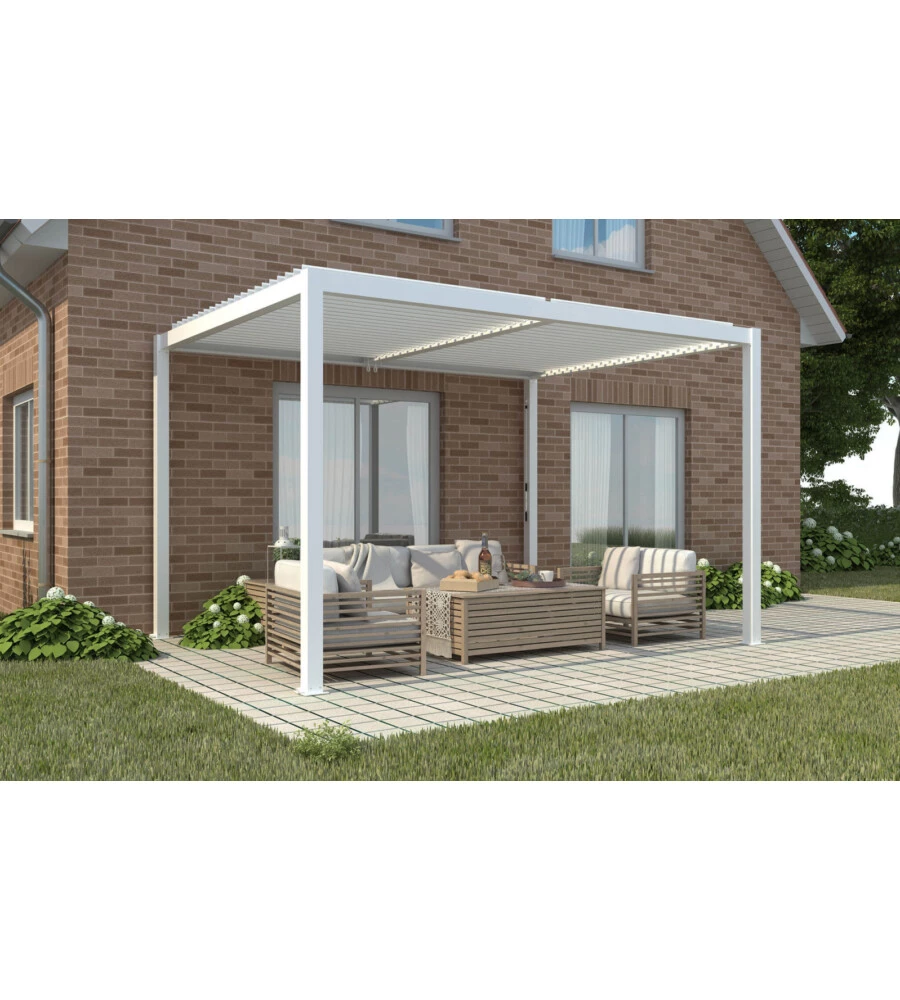 GAZEBO PERGOLA BIOCLIMATICA DA ESTERNO ELICA GARDEN BIANCA IN ALLUMINIO - 3X4 M