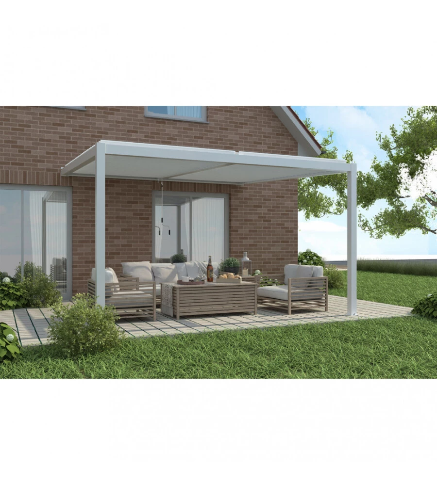 GAZEBO PERGOLA BIOCLIMATICA DA ESTERNO ADDOSSATA ELICA GARDEN BIANCO IN ALLUMINIO - 3X4 M