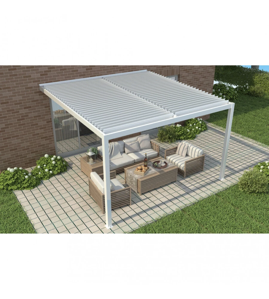 GAZEBO PERGOLA BIOCLIMATICA DA ESTERNO ADDOSSATA ELICA GARDEN BIANCO IN ALLUMINIO - 3X4 M