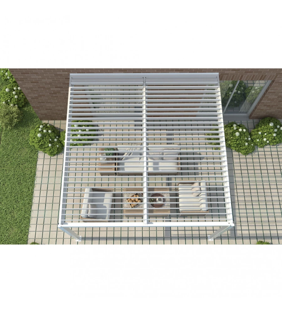 GAZEBO PERGOLA BIOCLIMATICA DA ESTERNO ADDOSSATA ELICA GARDEN BIANCO IN ALLUMINIO - 3X4 M