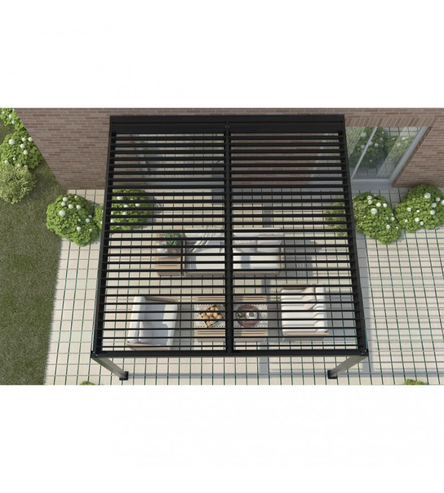 GAZEBO PERGOLA BIOCLIMATICA DA ESTERNO ADDOSSATA ELICA GARDEN ANTRACITE IN ALLUMINIO - 3X4 M