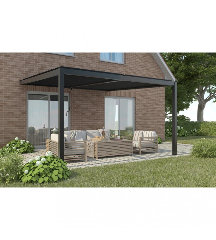 GAZEBO PERGOLA BIOCLIMATICA DA ESTERNO ADDOSSATA ELICA GARDEN ANTRACITE IN ALLUMINIO - 3X4 M